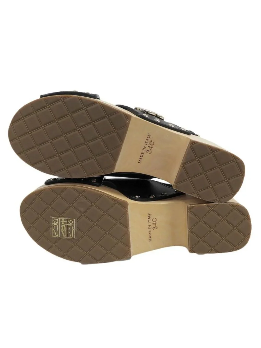 Chanel CC Logo Wood Wedge Sole Sandals 34 Black Almost Kids